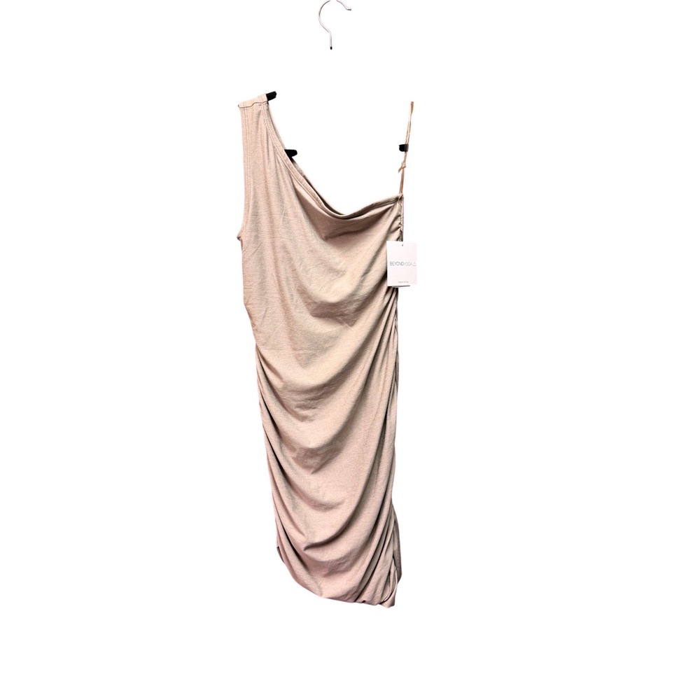 NWT Beyond Yoga One Shoulder Ruched Dress Oyster Heather LWSD6224 XS